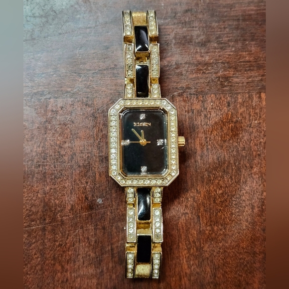 Elgin Women's Octagonal Black & Gold Dress Watch - Picture 1 of 7